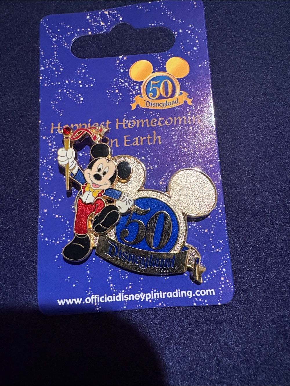 Disney 50th Anniversary Mickey Pin - Blue, Gold, Red